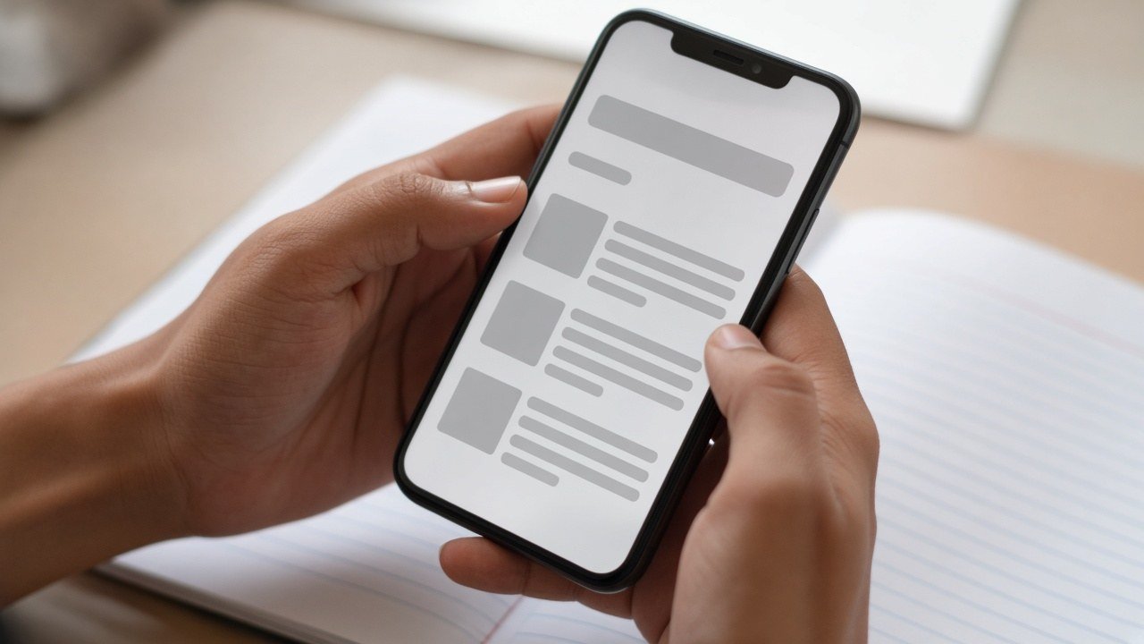 Original photo of a student holding a phone over homework