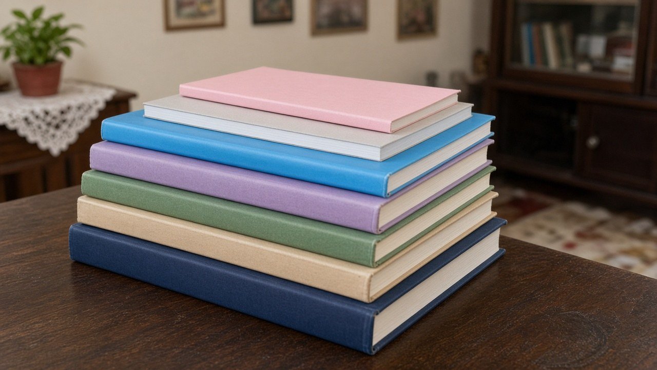 Original photo of unlabeled school books on a desk