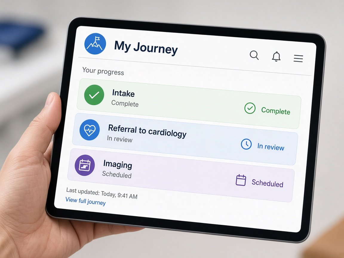 Patient reviewing their care journey on a tablet